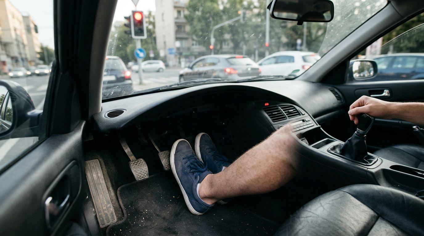 2. Jazda na półsprzęgle i trzymanie wciśniętego pedału na światłach